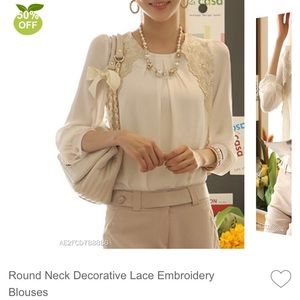 Round Neck Decorative Lace Embroidery Blouse